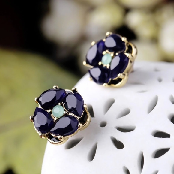 Flower Statement Blue Earrings